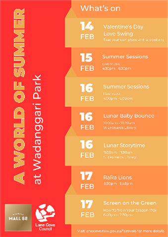 An event poster outlining what's on at Wadanggari Park