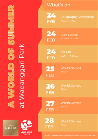 An event poster outlining what's on at Wadanggari Park