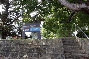 Leemon Reserve stairs with informational sign