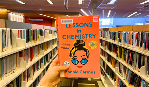Lessons in Chemistry book held up in Lane Cove Library