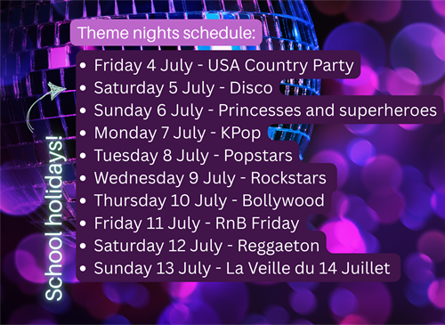 Theme nights schedule