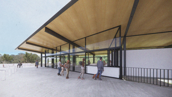 An artist's impression of the outdoor area at the sport and recreation facility. 